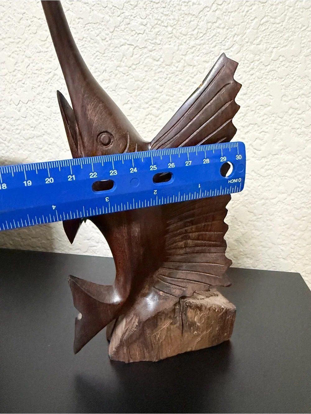 Hand-Carved Brown Wooden Marlin / Sword Fish Decorative Pet Fish Accent